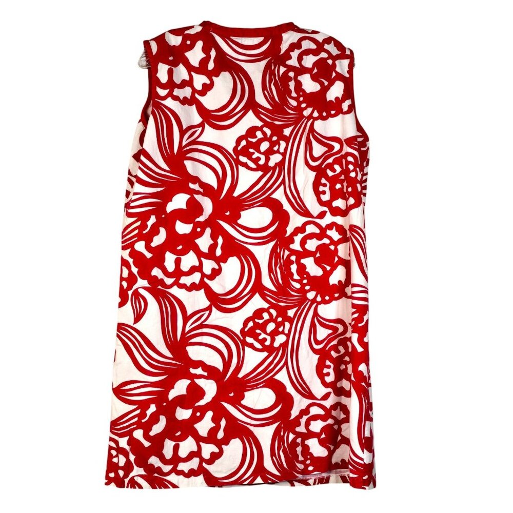 Vintage Zip Front House Dress Size 42 Red White Floral Time Off Loungewear 70s - Picture 4 of 16